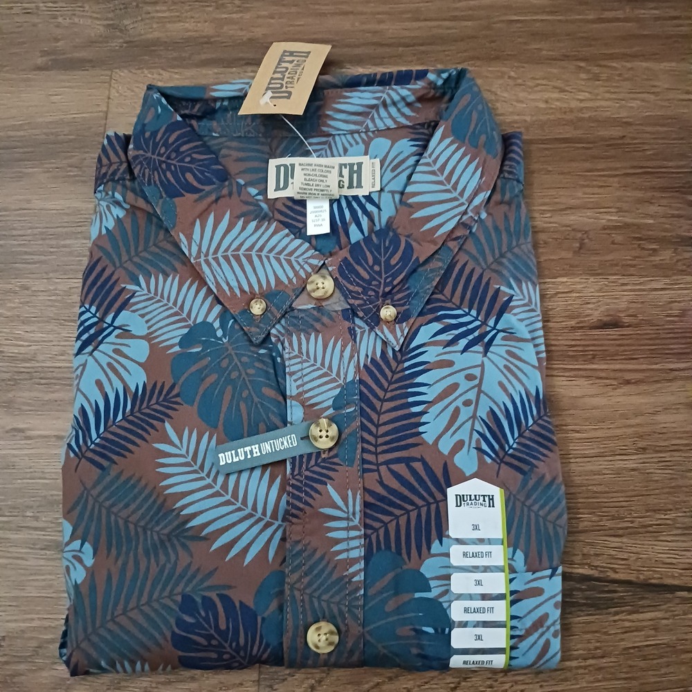 Duluth Trading Co Mens BBQ Long Sleeve Shirt 3XL Relaxed Fit Tropical Blue 38900